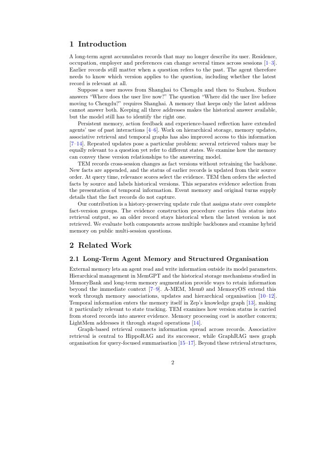 Page 2 of TEM: Temporal State Tracking Memory for Large Language Model Agents