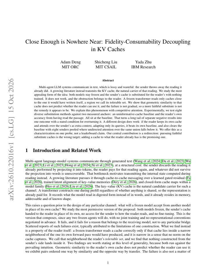 First page of Close Enough is Nowhere Near: Fidelity-Consumability Decoupling in KV Caches