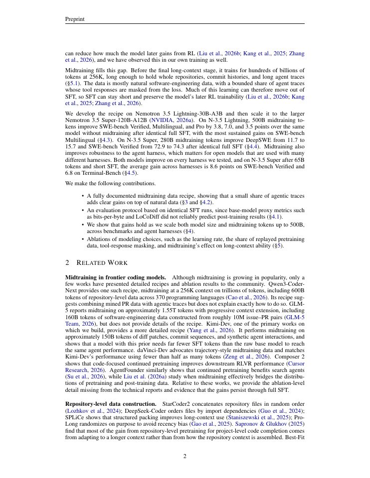 Page 2 of Priming Base Models for Agentic Post-Training: An Open Midtraining Recipe