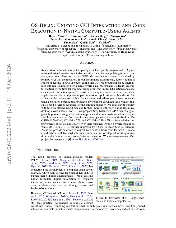 First page of OS-Helix: Unifying GUI Interaction and Code Execution in Native Computer-Using Agents