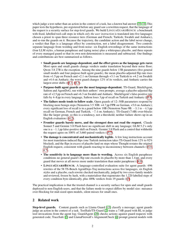 Page 2 of Language Is a Security Surface for Agent Guards