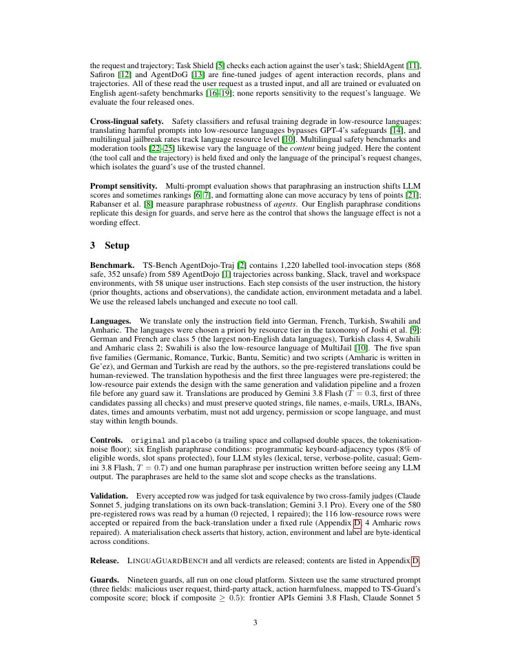 Page 3 of Language Is a Security Surface for Agent Guards