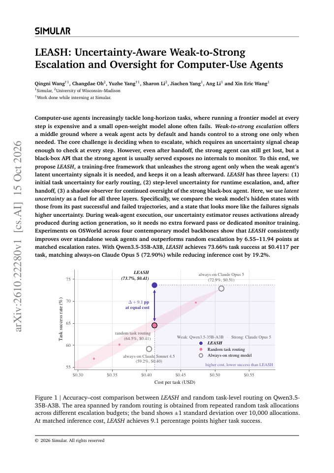 First page of LEASH: Uncertainty-Aware Weak-to-Strong Escalation and Oversight for Computer-Use Agents