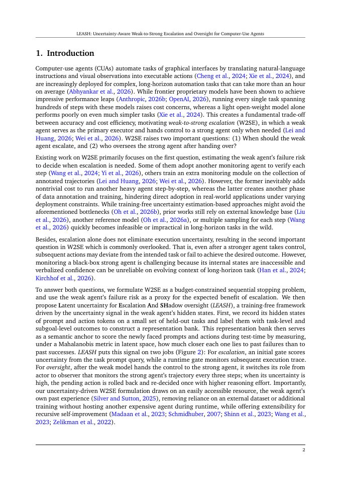 Page 2 of LEASH: Uncertainty-Aware Weak-to-Strong Escalation and Oversight for Computer-Use Agents