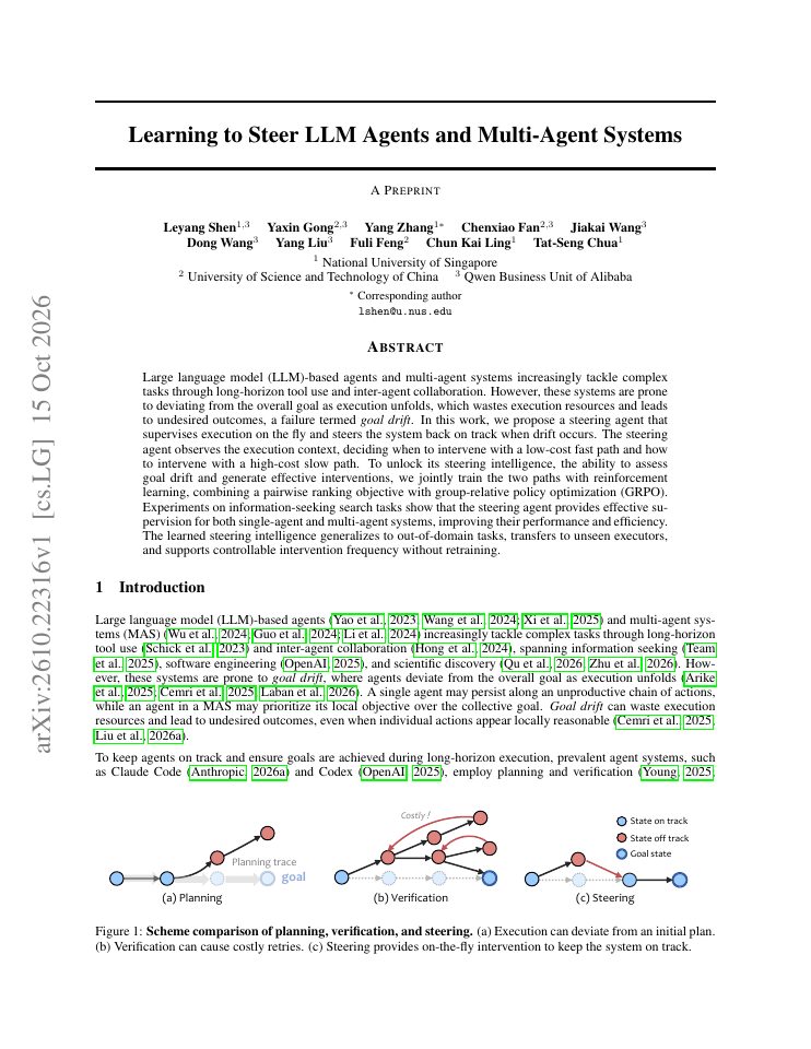First page of Learning to Steer LLM Agents and Multi-Agent Systems