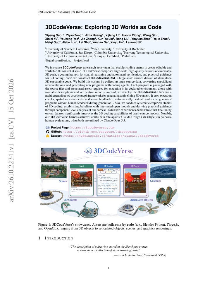 First page of 3DCodeVerse: Exploring 3D Worlds as Code