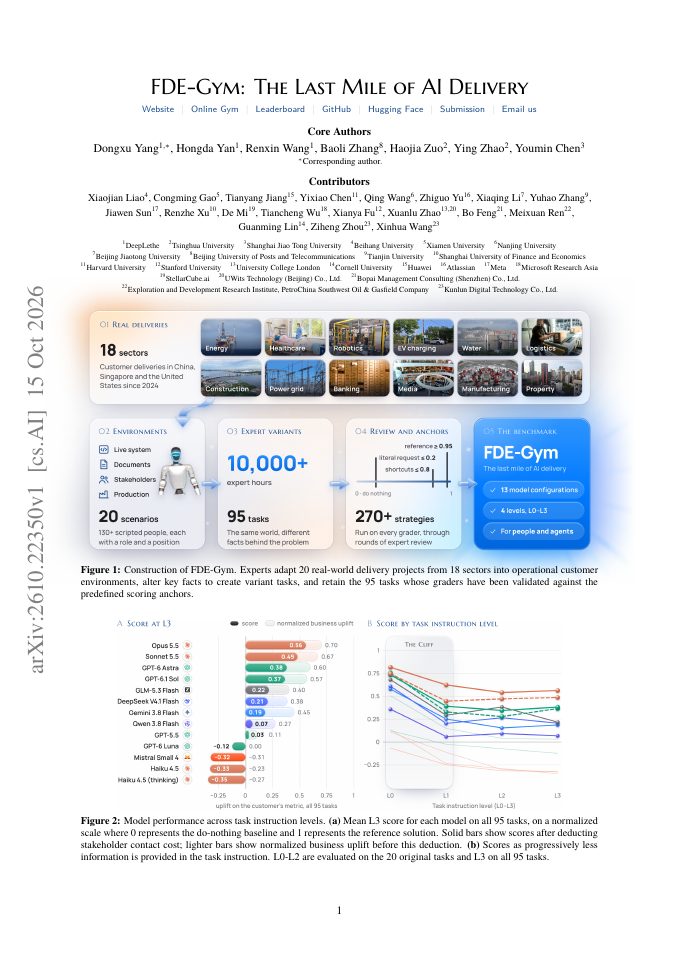 First page of FDE-Gym: The Last Mile of AI Delivery