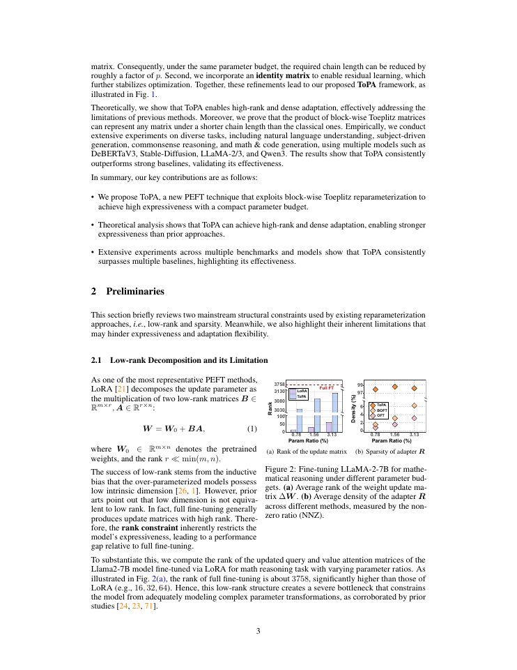 Page 3 of ToPA: Block-wise Toeplitz Adaptation for Expressive and Efficient Fine-Tuning