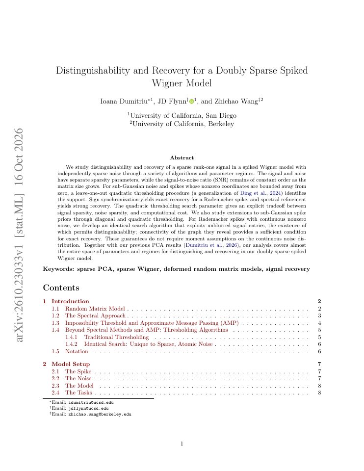 First page of Distinguishability and Recovery for a Doubly Sparse Spiked Wigner Model