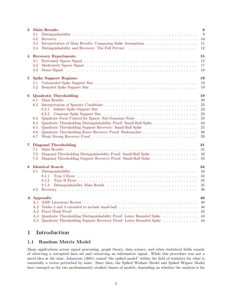 Page 2 of Distinguishability and Recovery for a Doubly Sparse Spiked Wigner Model