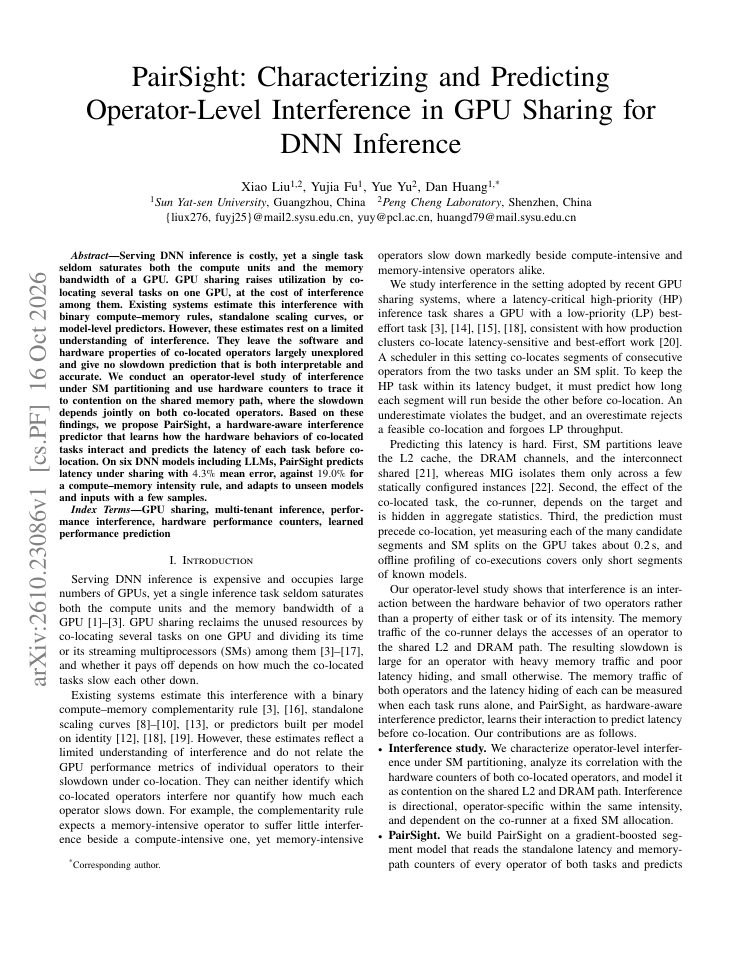 First page of PairSight: Characterizing and Predicting Operator-Level Interference in GPU Sharing for DNN Inference