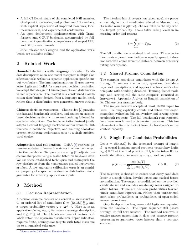 Page 2 of Chinese Decision: A Family of Language Models for Single-Pass Probabilistic Decision-Making
