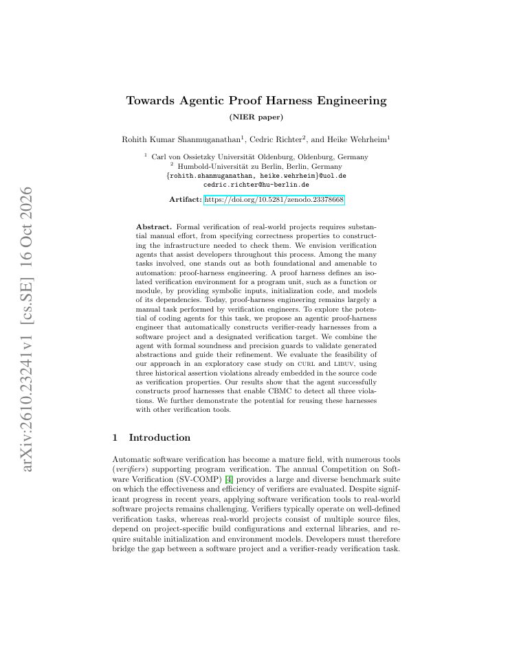First page of Towards Agentic Proof Harness Engineering