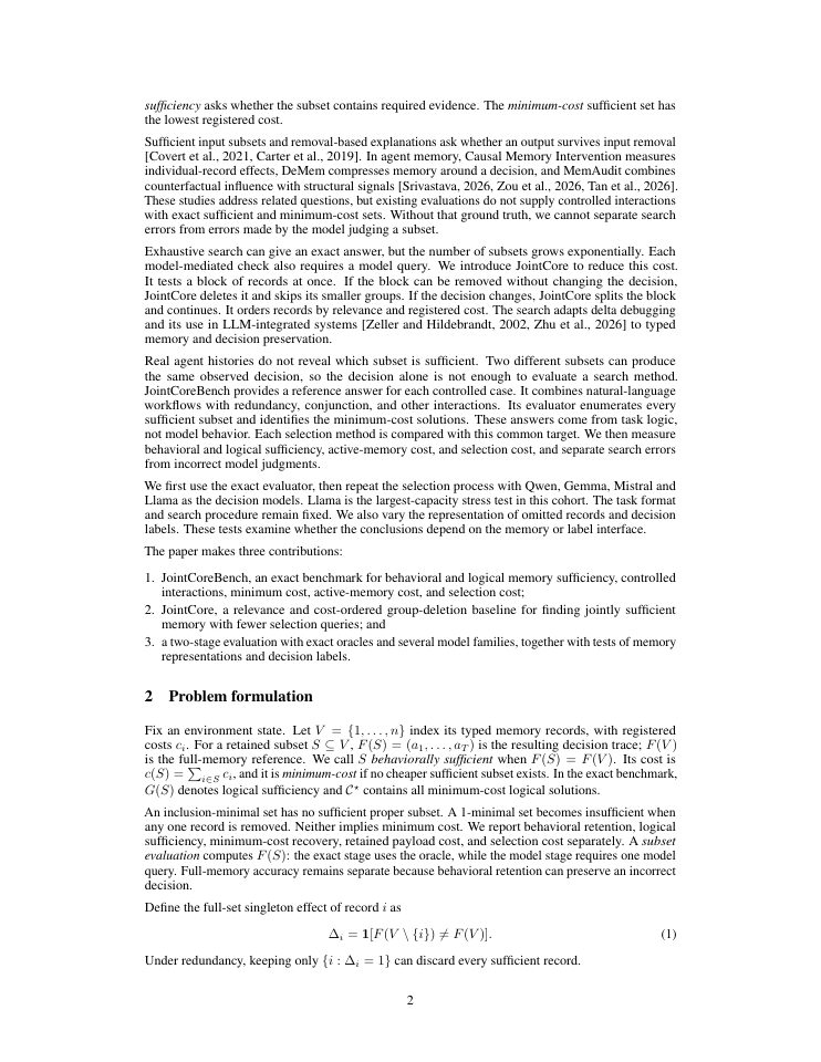 Page 2 of Beyond Marginal Influence: Interaction-Aware Memory Selection for LLM Agents