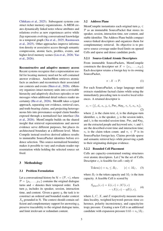 Page 3 of From Memory Hits to Answerable Evidence: Query-Conditioned Memory Compilation for Long-Term Agent Memory