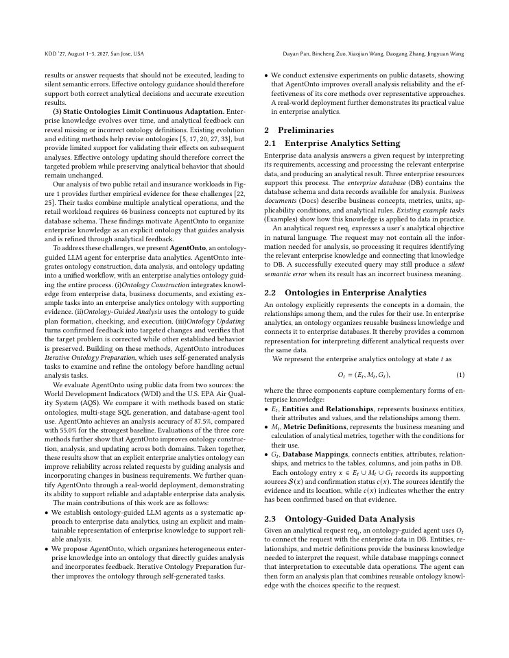 Page 2 of AgentOnto: Ontology-Guided LLM Agents for Enterprise Data Analytics
