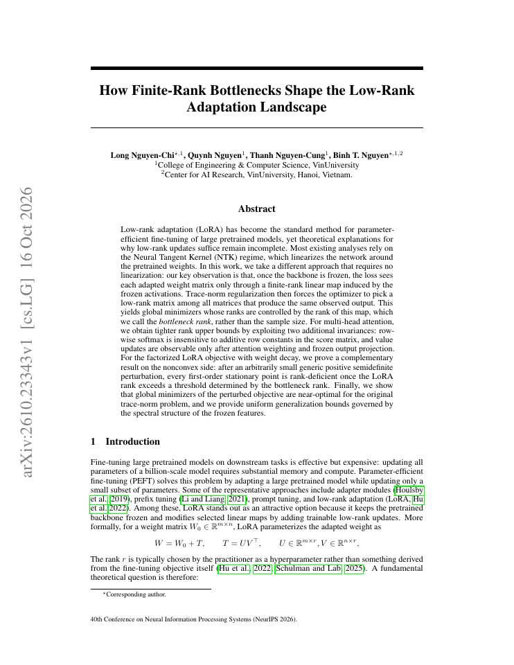 First page of How Finite-Rank Bottlenecks Shape the Low-Rank Adaptation Landscape