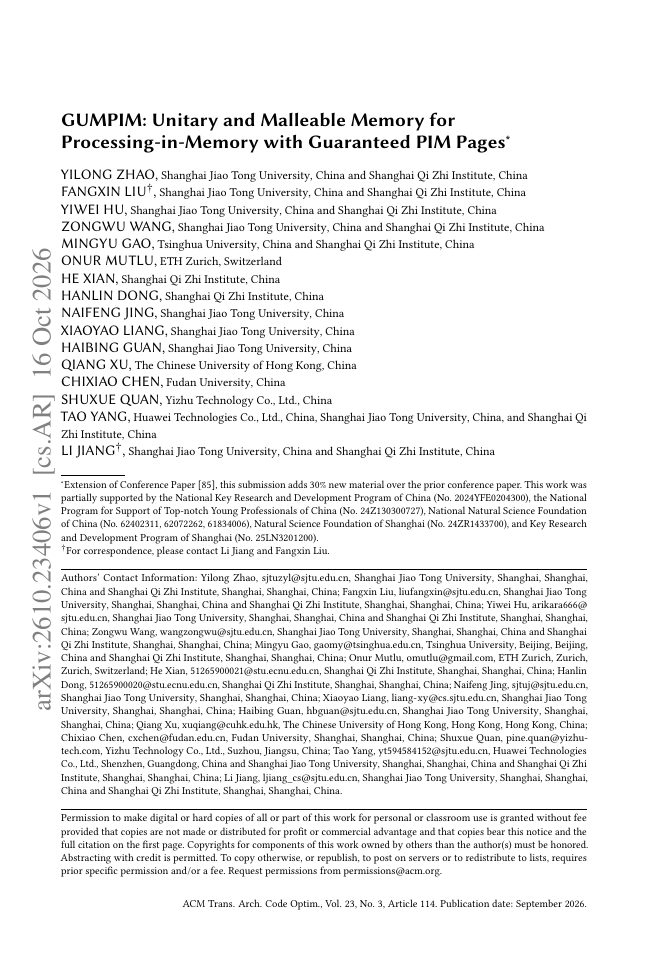 First page of GUMPIM: Unitary and Malleable Memory for Processing-in-Memory with Guaranteed PIM Pages