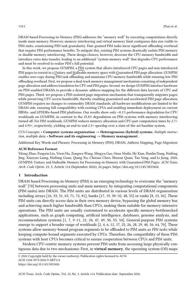 Page 2 of GUMPIM: Unitary and Malleable Memory for Processing-in-Memory with Guaranteed PIM Pages
