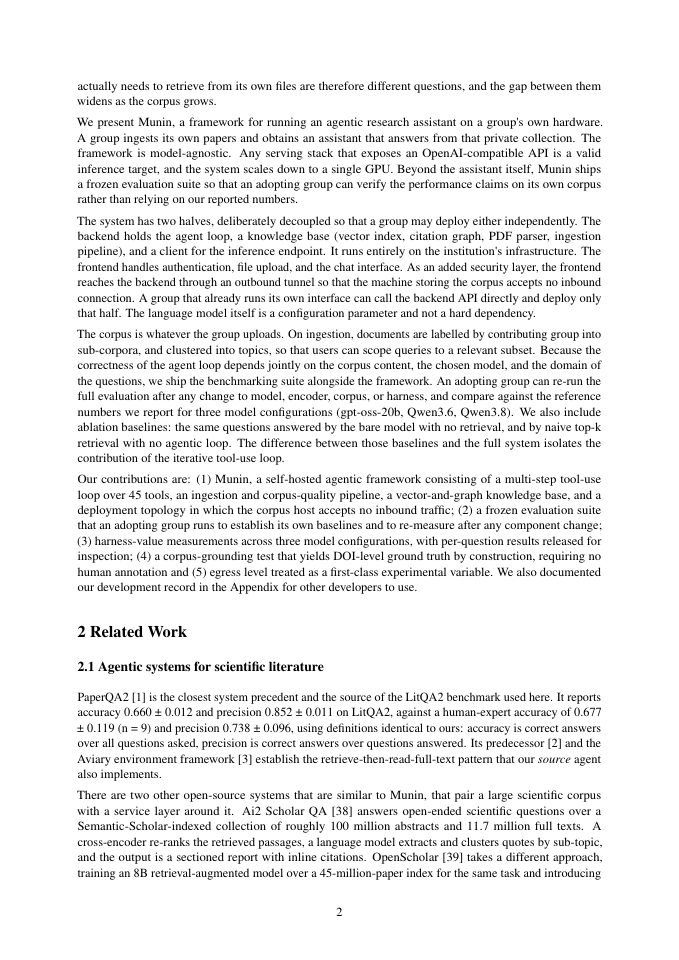 Page 2 of MuninAI: A Self-Hosted Agentic Framework for Independent Research Groups