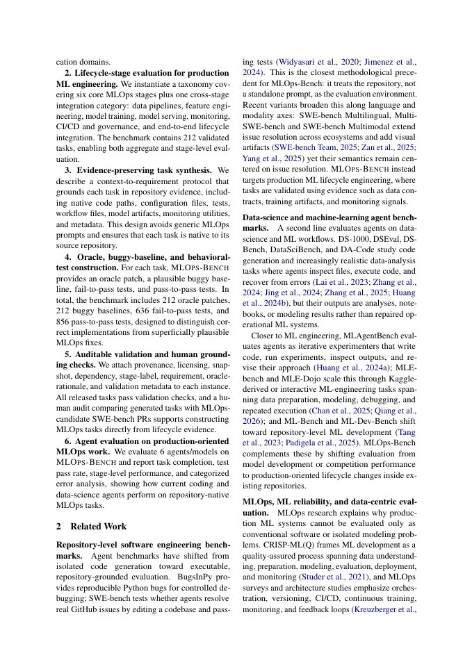 Page 3 of MLOps-Bench: Benchmarking AI Agents on Production ML Engineering in Real Repositories