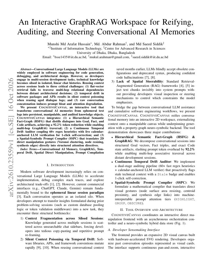 First page of An Interactive GraphRAG Workspace for Reifying, Auditing, and Steering Conversational AI Memories