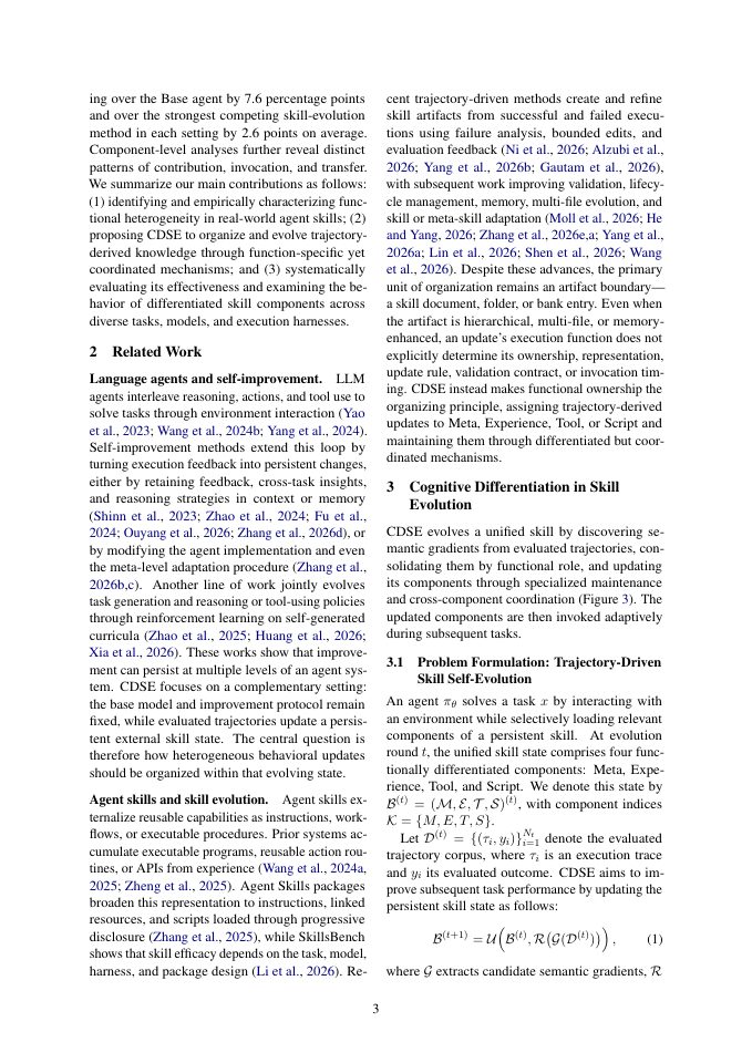 Page 3 of From Trajectories to Differentiated Skills: Cognitive Differentiation for Self-Improving Agents