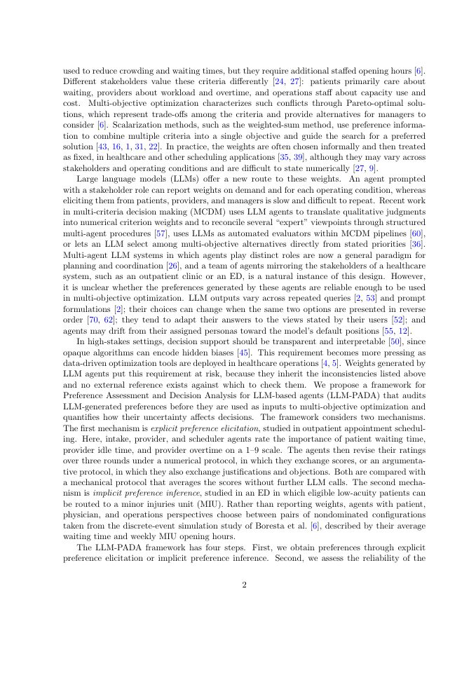 Page 2 of On the possibilities and limitations of LLM-based multi-agent systems for multi-criteria decision-making in healthcare operations management