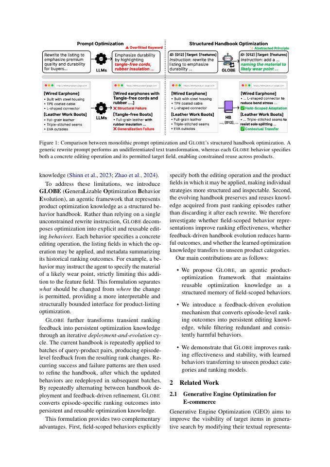 Page 2 of GLOBE: Evolving Structured Agentic Memory for E-commerce Product Optimization in Generative Search