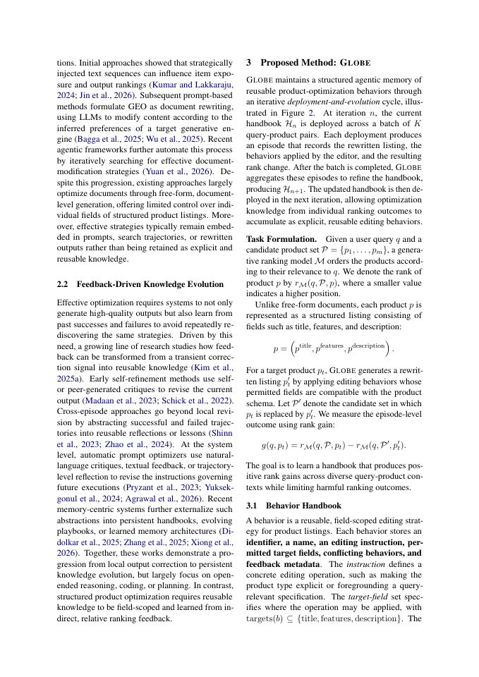 Page 3 of GLOBE: Evolving Structured Agentic Memory for E-commerce Product Optimization in Generative Search