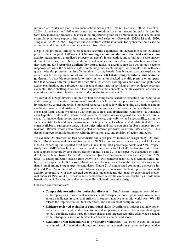 Page 2 of DrugHarness: An Evolvable Agent Harness for Computational Drug Discovery
