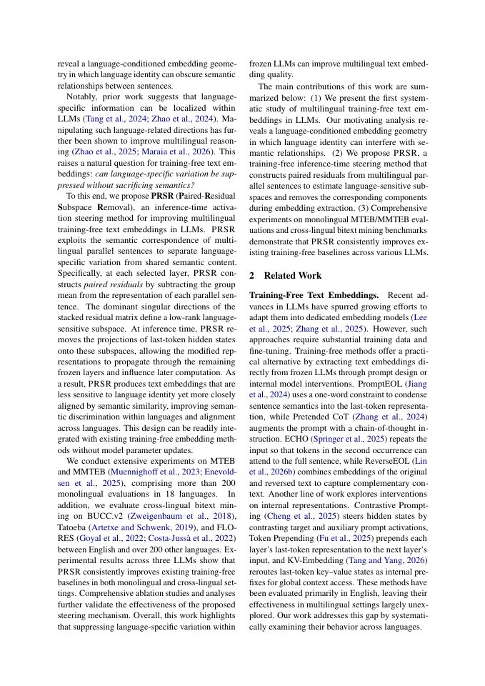 Page 2 of Steering beyond Language: Improving Multilingual Training-Free Text Embeddings via Paired-Residual Subspace Removal
