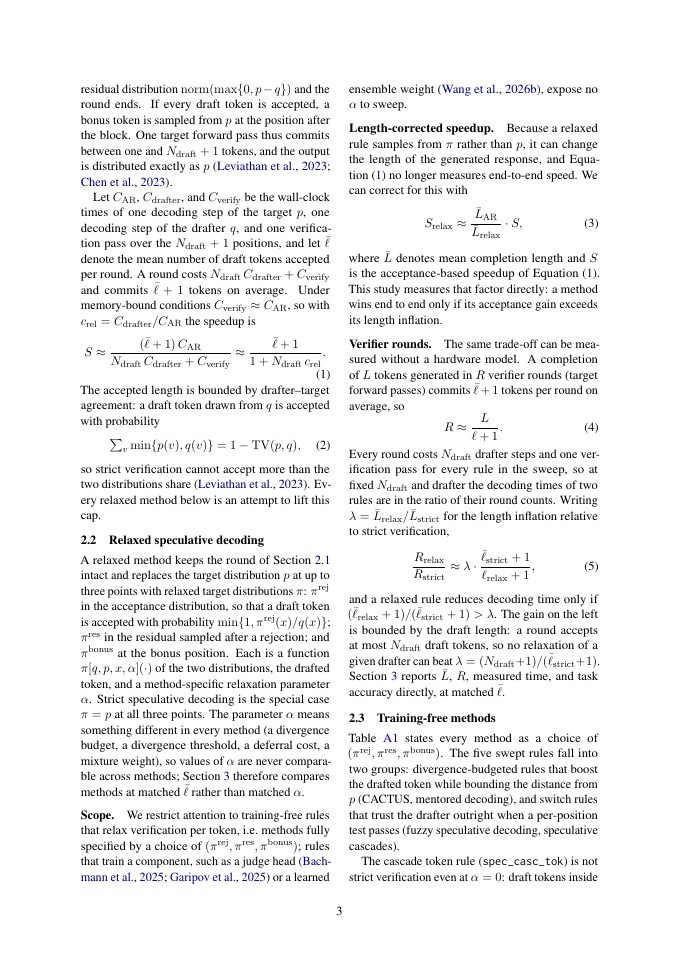 Page 3 of Acceptance Is Not Speed: Length Inflation in Training-Free Lossy Speculative Decoding