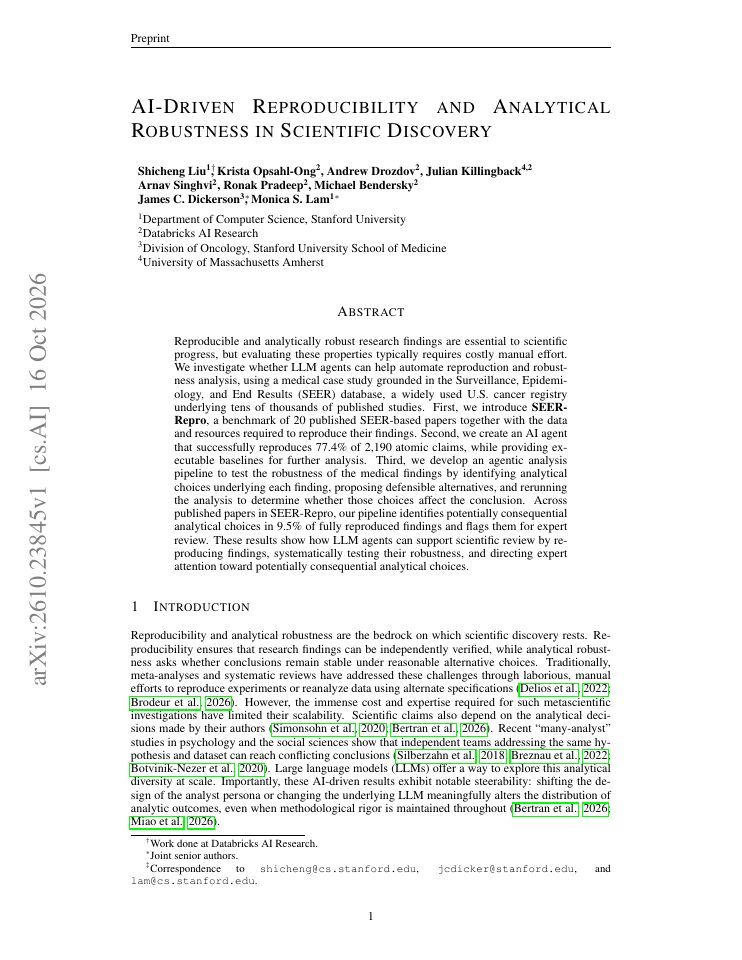 First page of AI-Driven Reproducibility and Analytical Robustness in Scientific Discovery