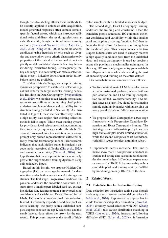 Page 2 of Hidden Cartographer: Hidden State Guided Data Selection for Dual Budgeted Instruction Tuning