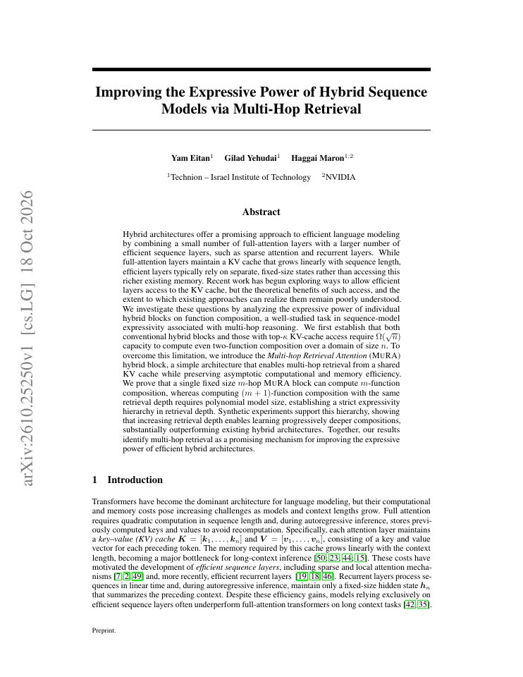 First page of Improving the Expressive Power of Hybrid Sequence Models via Multi-Hop Retrieval