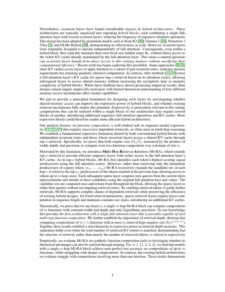 Page 2 of Improving the Expressive Power of Hybrid Sequence Models via Multi-Hop Retrieval