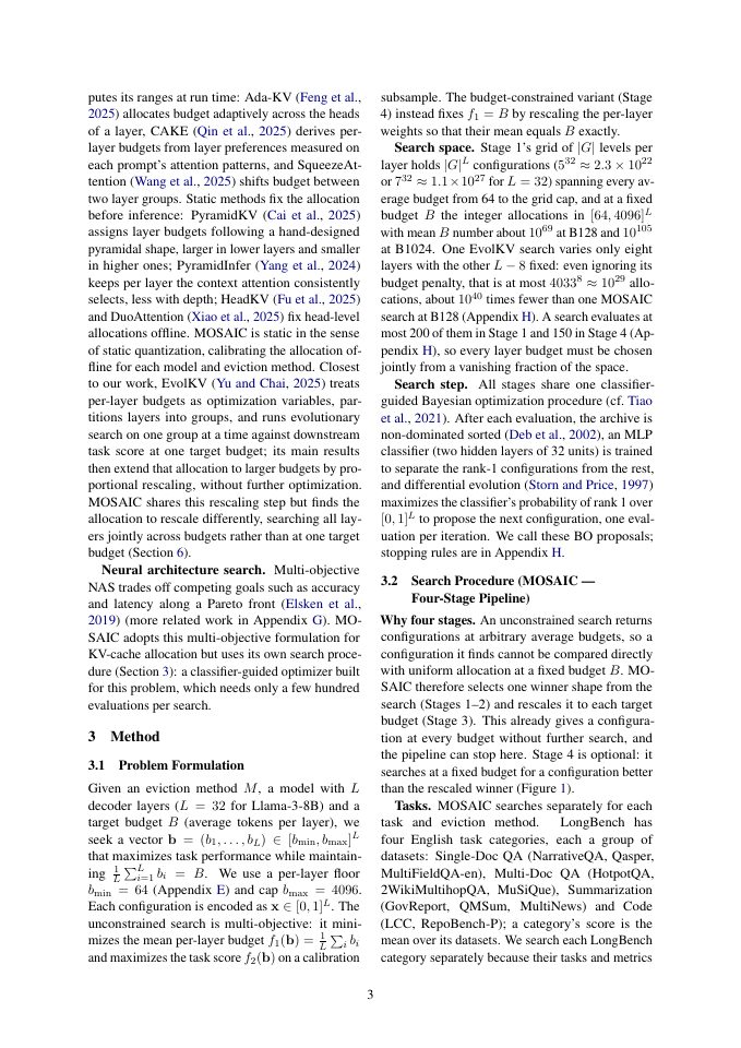 Page 3 of MOSAIC: Multi-Objective Search for Allocating Inference Cache Across LLM Decoder Layers