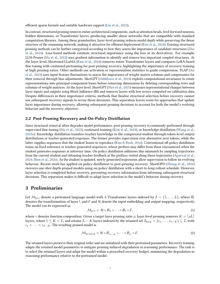 Page 3 of LOOP: Recovery-Aligned Iterative Layer Pruning via On-Policy Distillation