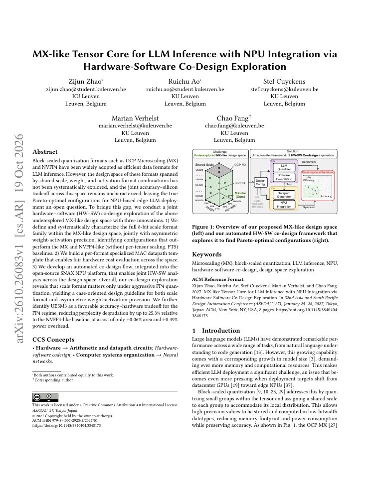 First page of MX-Like Tensor Core for LLM Inference with NPU Integration via Hardware-Software Co-Design Exploration