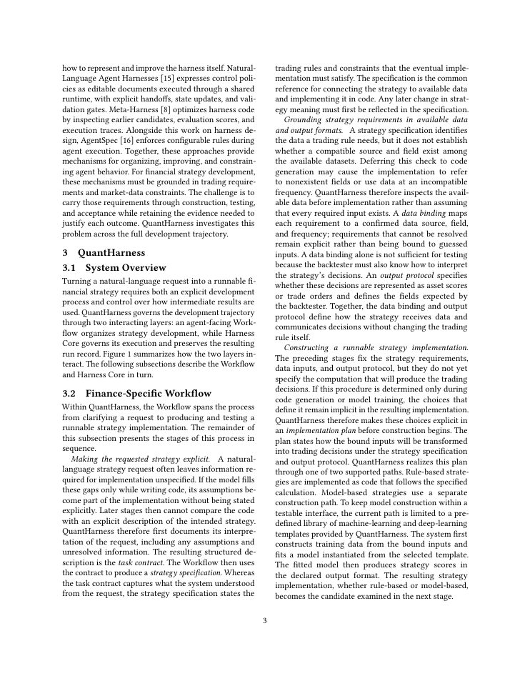 Page 3 of Reliable Before Profitable: QuantHarness for Governing Financial Strategy Development with LLM Agents