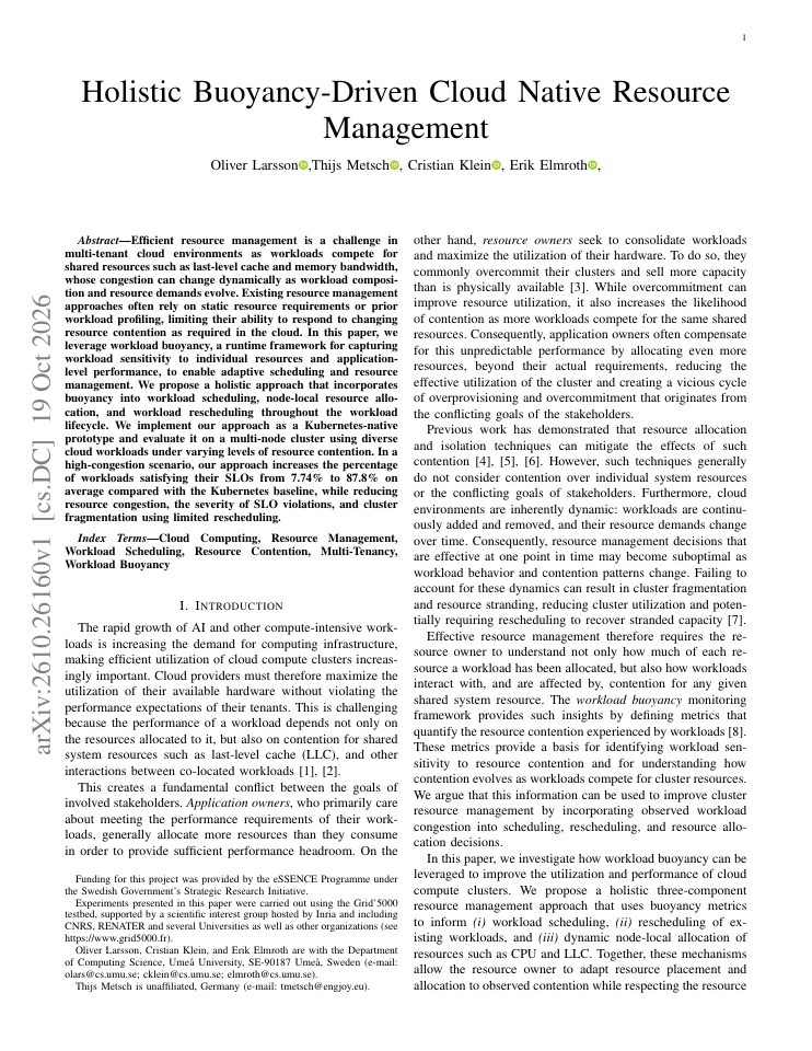 First page of Holistic Buoyancy-Driven Cloud Native Resource Management