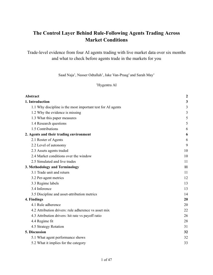 First page of The Control Layer Behind Rule-Following Agents Trading Across Market Conditions