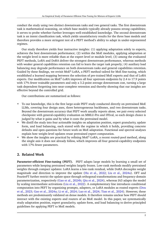 Page 2 of An Empirical Study of Parameter-Efficient Fine-Tuning for Mixture-of-Experts LLMs