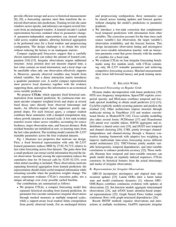 Page 2 of CTLite: Lightweight Irregular Multivariate Time Series Forecasting with Reusable Continuous-Time Summaries