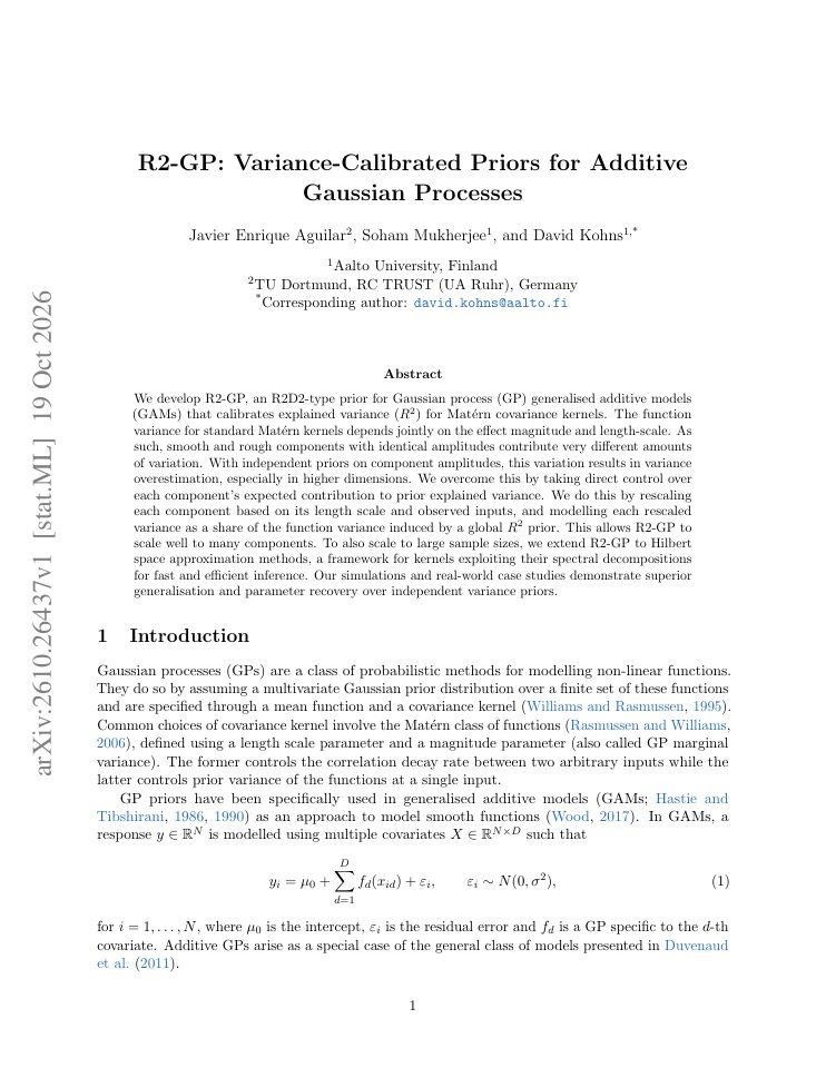 First page of R2-GP: Variance-Calibrated Priors for Additive Gaussian Processes
