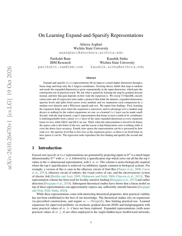 First page of On Learning Expand-and-Sparsify Representations