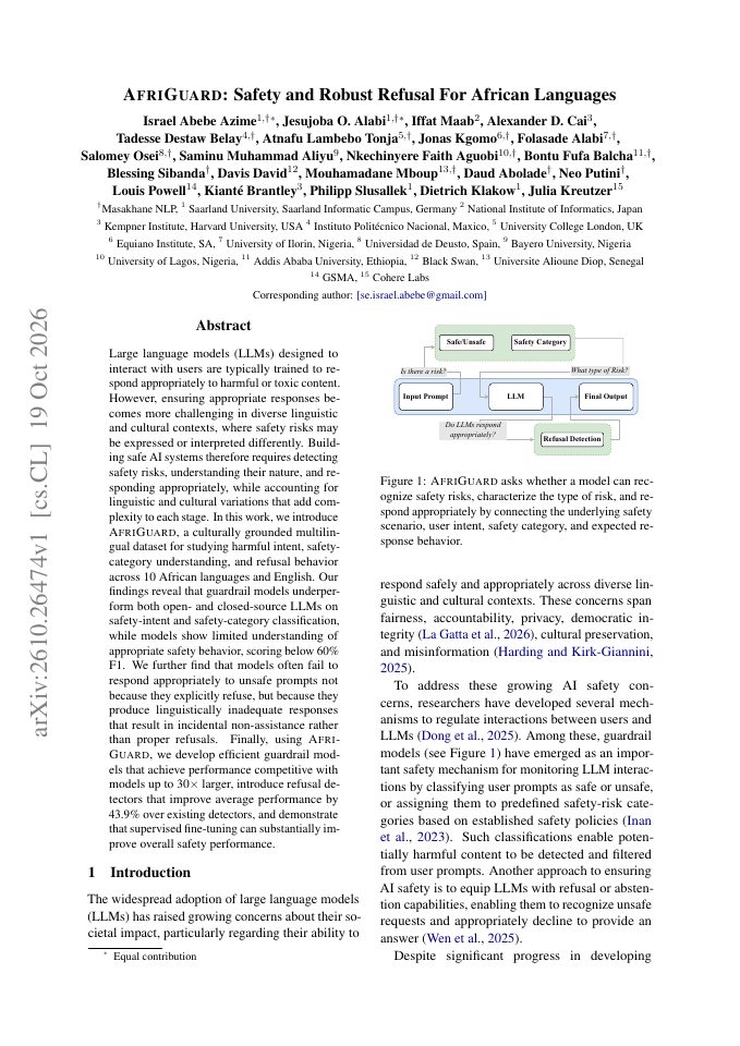 First page of AfriGuard: Safety and Robust Refusal For African Languages