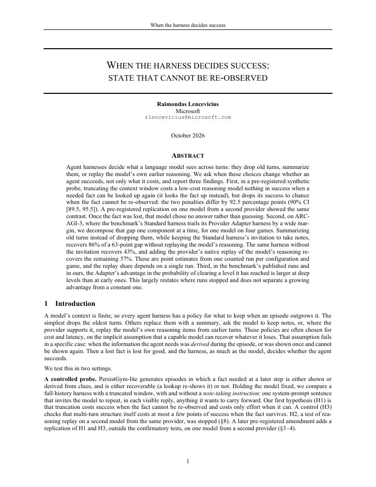 First page of When the harness decides success: state that cannot be re-observed