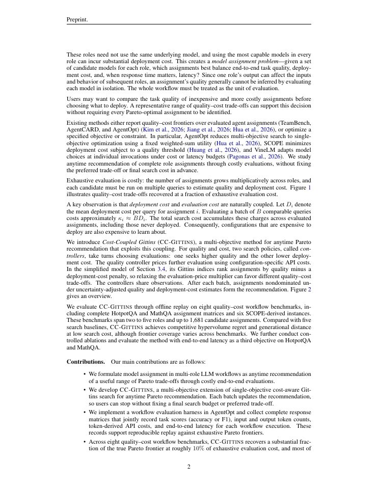 Page 2 of Which Model for Which Role? Cost-Efficient Pareto Recommendation for LLM Agentic Workflows